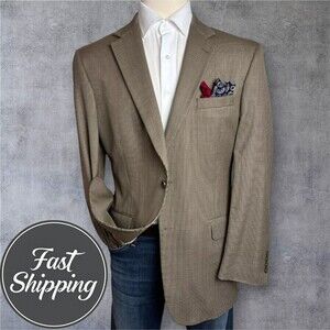 JOS A BANK Men's 43L Brown/Tan Wool Blazer Sport Coat 2-Button Jacket Suit